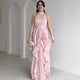 Orea™ High Neck Gathered Ruffle Layers Maxi Dress