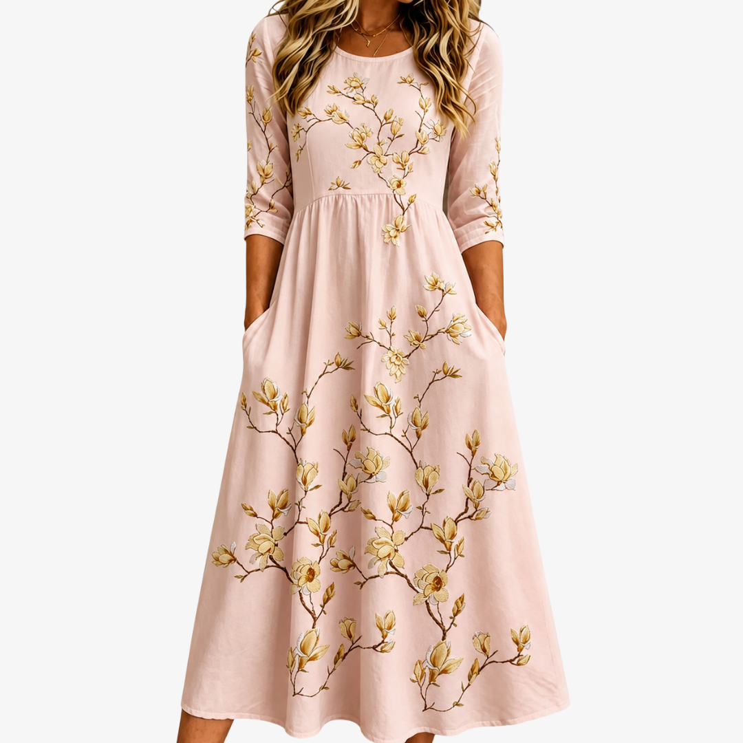 Abito midi tascabile Golden Magnolia Bloom