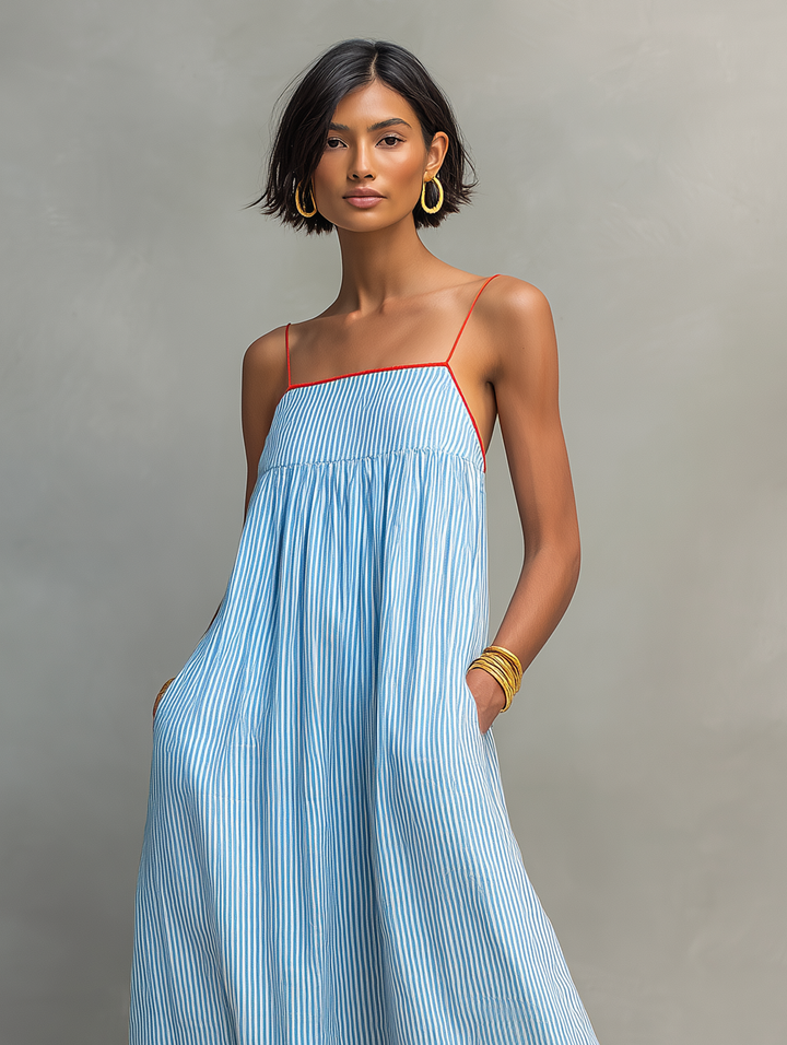 Azzurra | Maxi Dress with Thin Straps and Contrast Detail