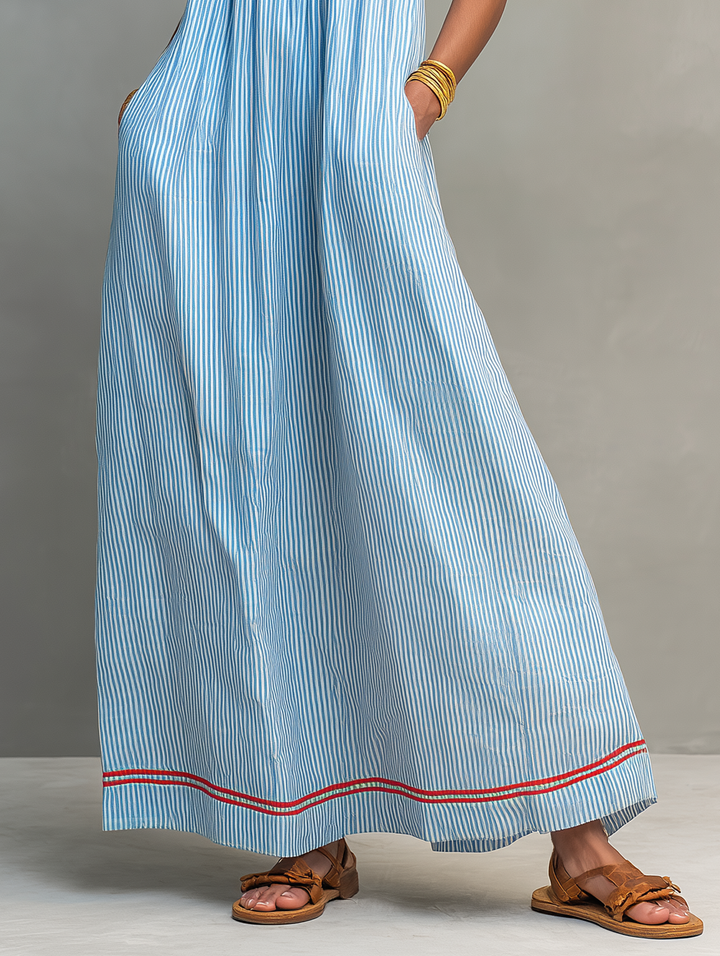 Azzurra | Maxi Dress with Thin Straps and Contrast Detail