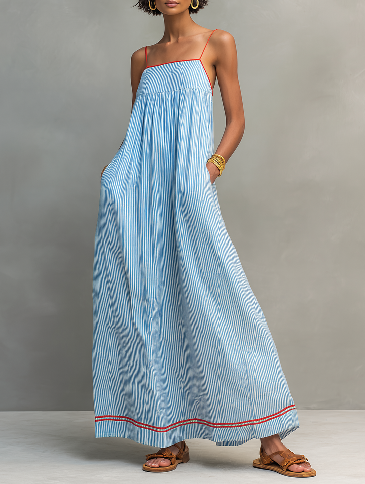Azzurra | Maxi Dress with Thin Straps and Contrast Detail