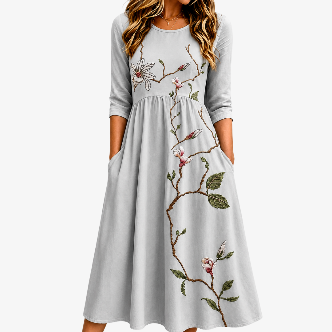 Abito midi tascabile Silver Meadow Blossom