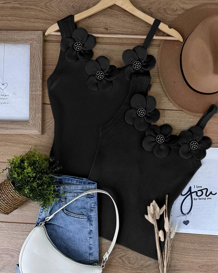 1PC Floral Pattern Beaded Decor Knit Tank Top Sleeveless Shirt