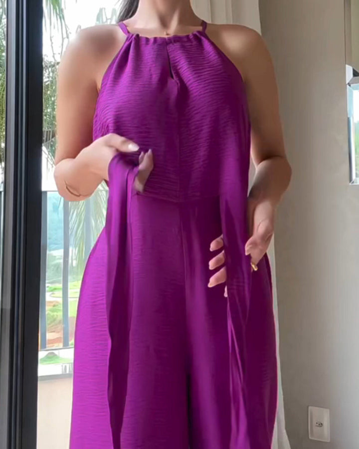 Halter Sleeveless Lace-up Jumpsuit Casual Waist Ruched Loose Fit Romper