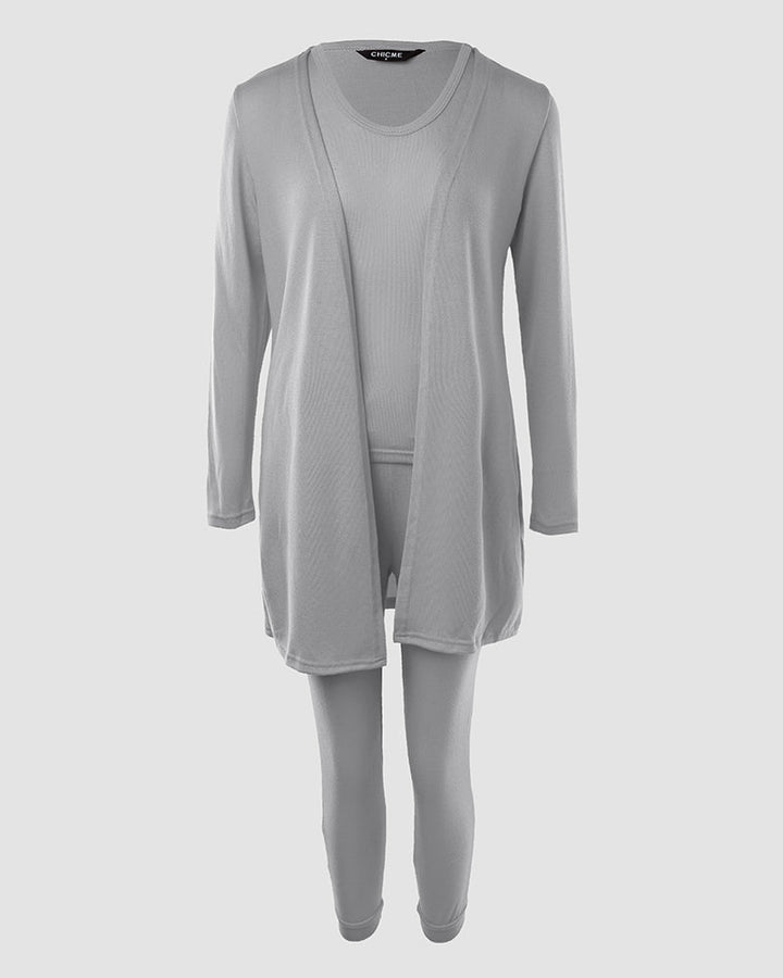 3 Piece Lounge Set Crewneck Sleeveless Tank Top Long Sleeve Open Front Coat Pants Sweatsuit