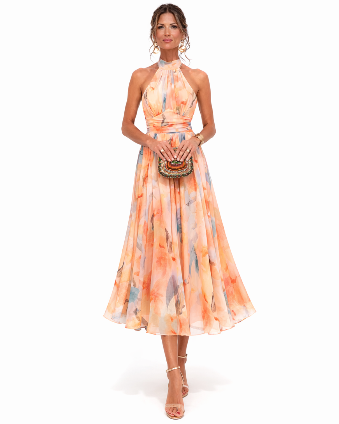 Aurora | Halter-Neck Dress with Watercolor Print