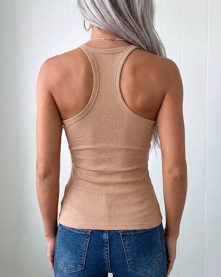 U-Neck Spaghetti Straps Ribbed Top Slim Fit Versatile Racerback Cami Top