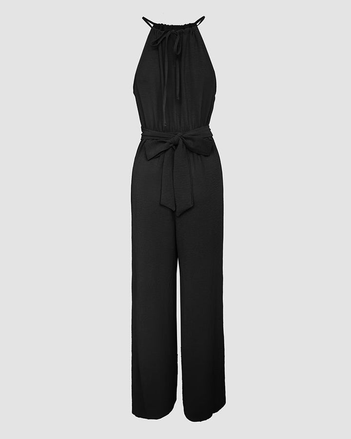 Halter Sleeveless Lace-up Jumpsuit Casual Waist Ruched Loose Fit Romper