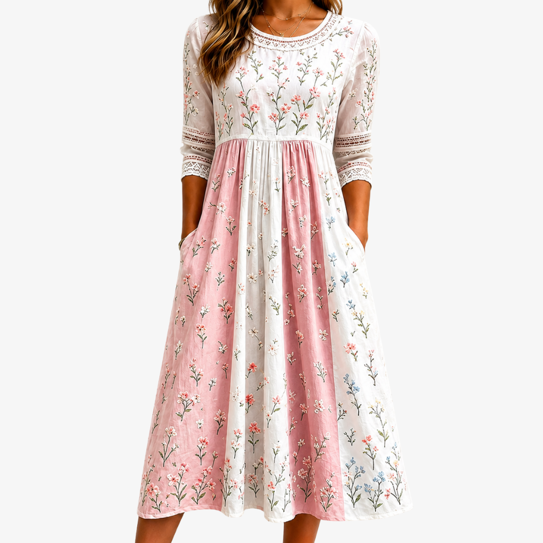 Abito midi Blush Meadow con tasche patchwork