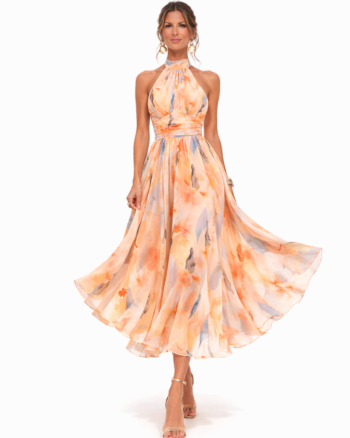 Aurora | Halter-Neck Dress with Watercolor Print