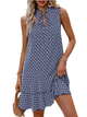 DORA™ - Women’s Geometric Print Bow Dress Casual Fitted Woven Dress with Multi-Layer Cake Skirt