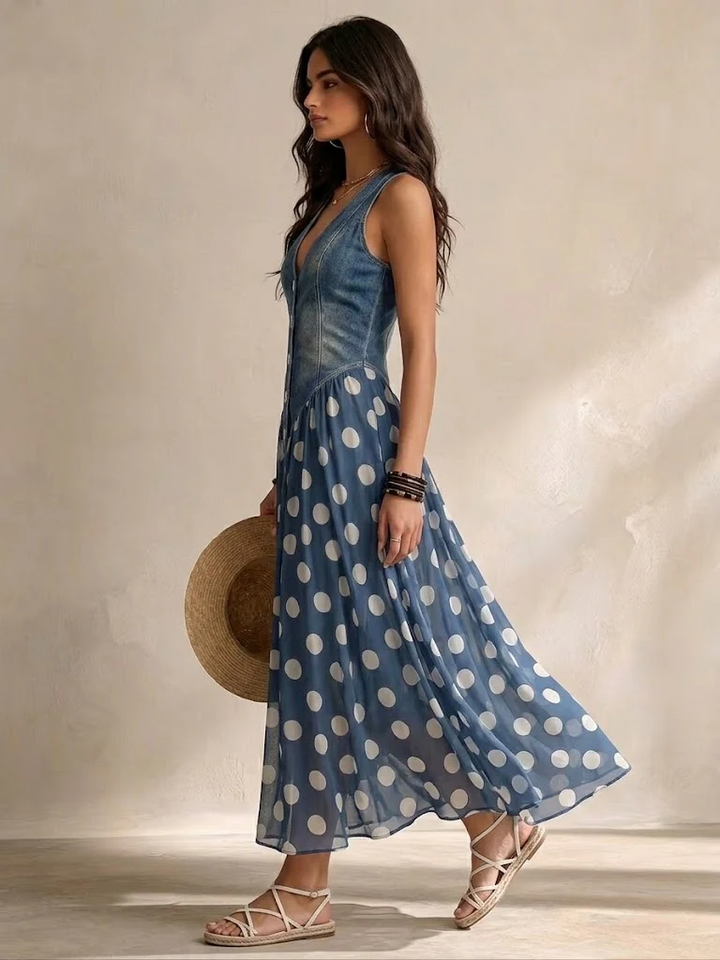 Marisa | Abito Lungo in Denim a Pois
