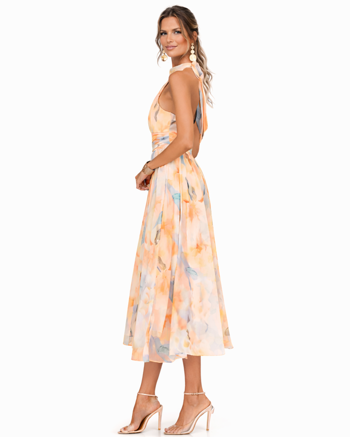 Aurora | Halter-Neck Dress with Watercolor Print