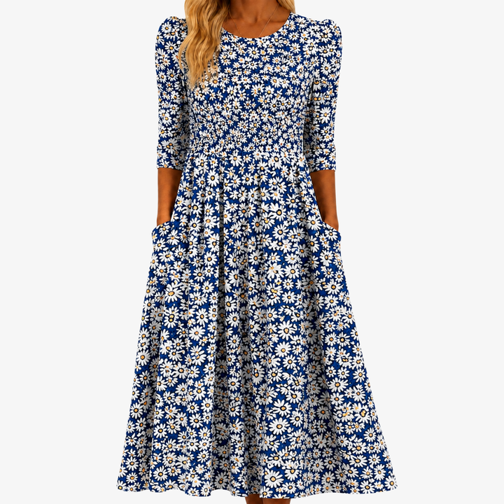 Maxi abito con tasche Blue Daisy Garden