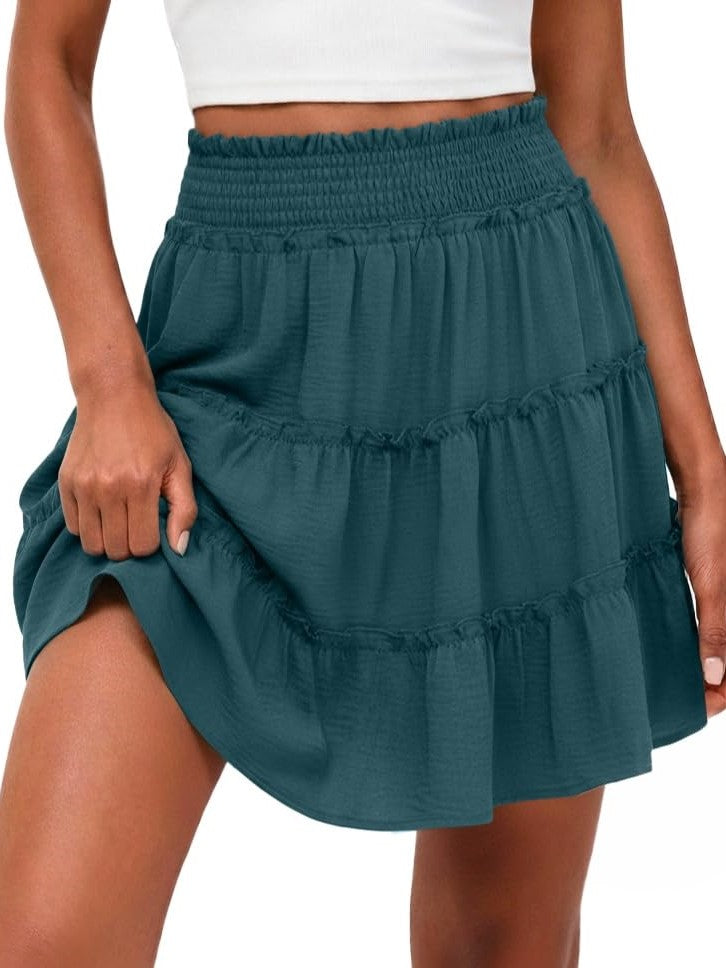 Casual High Waisted Ruffle Tiered Flowy Mini Skirt