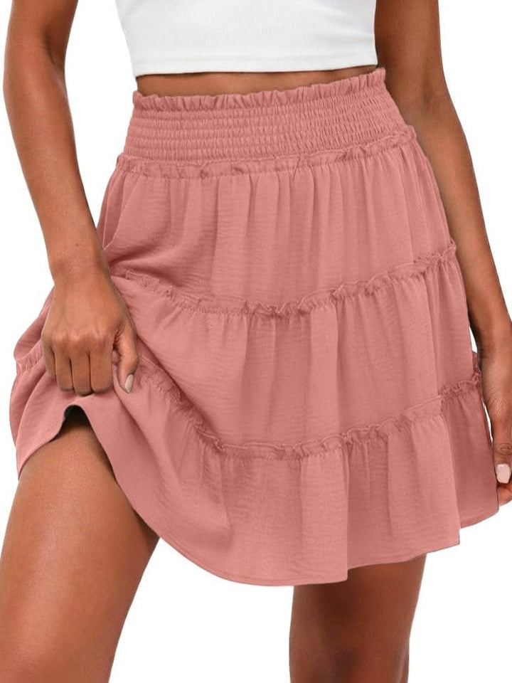 Casual High Waisted Ruffle Tiered Flowy Mini Skirt