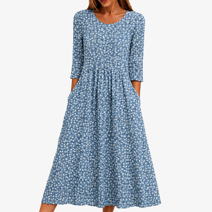 Abito midi floreale Blue Meadow facile da indossare