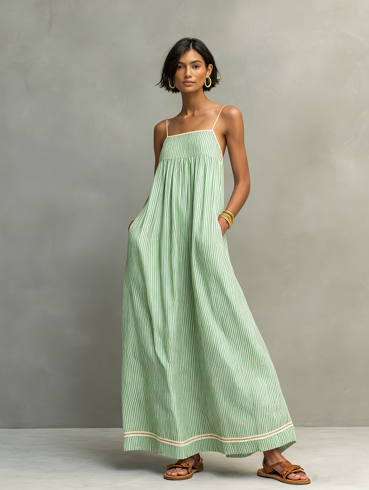 Azzurra | Maxi Dress with Thin Straps and Contrast Detail