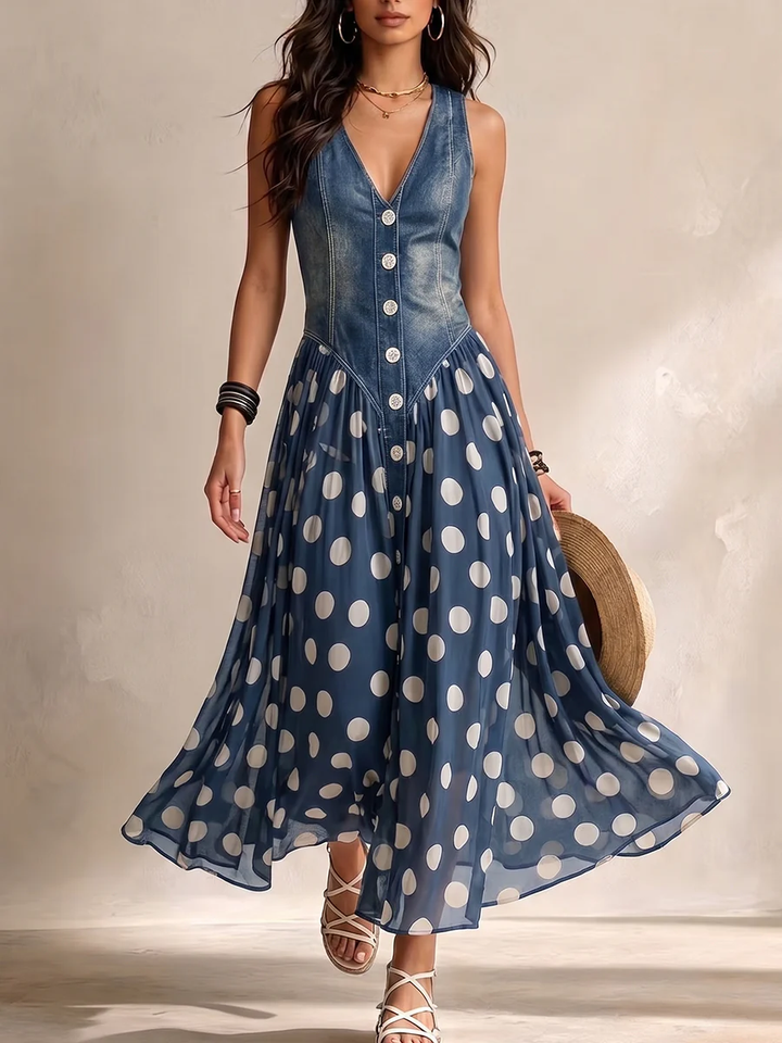 Marisa | Abito Lungo in Denim a Pois