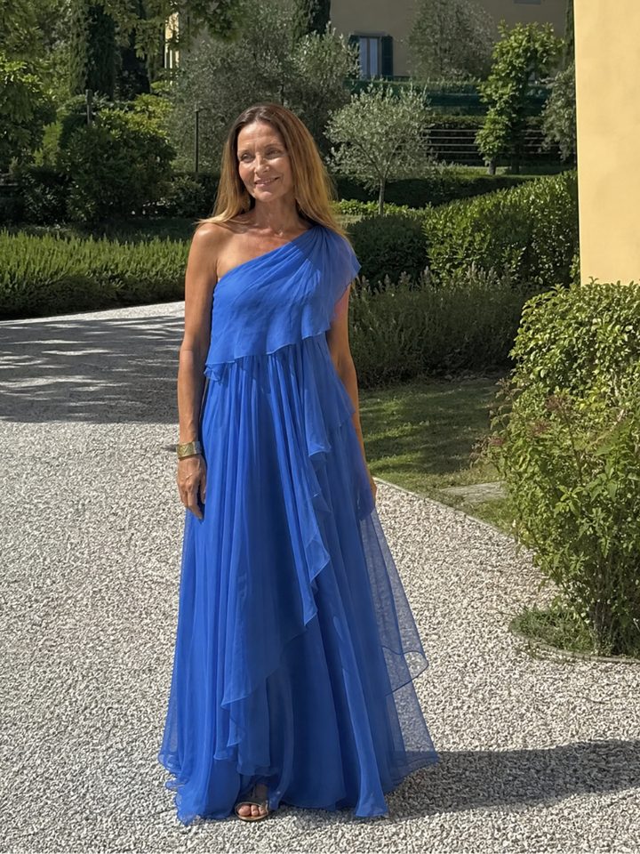Talia | Abito lungo a balze a cascata