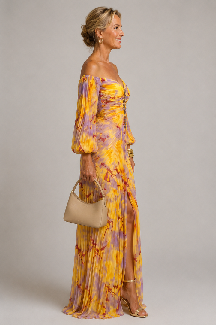 Claudia | Abito Maxi Floreale con Scollatura Profonda