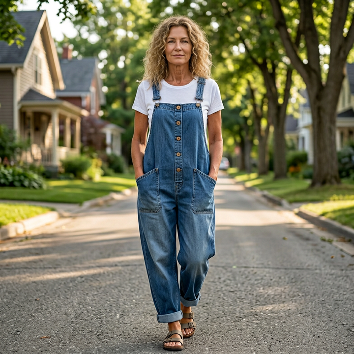 Women's Casual Denim Jumpsuit With Adjustable Buckle