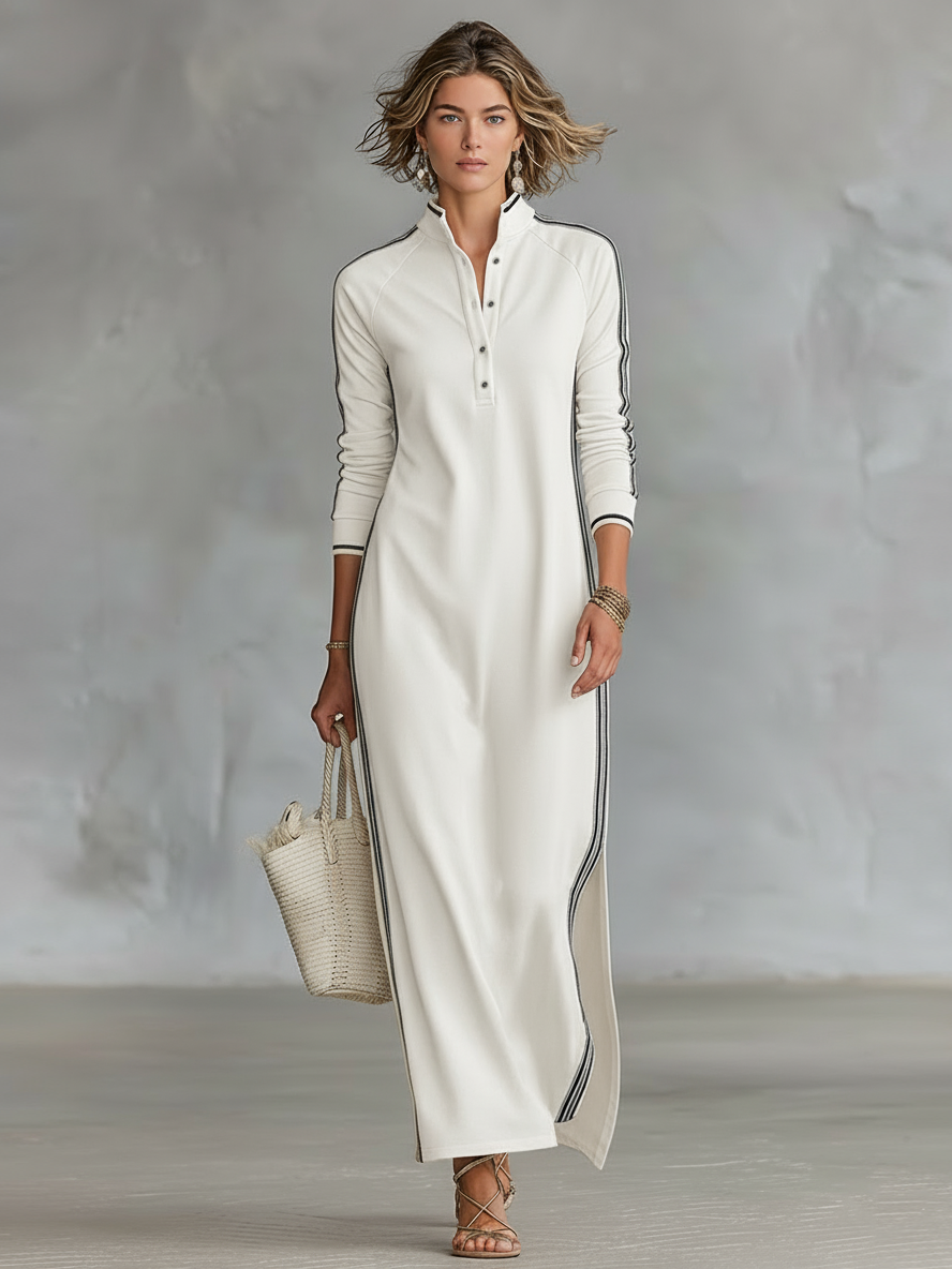 Nicoletta | Vestito Lungo Felpato con Colletto