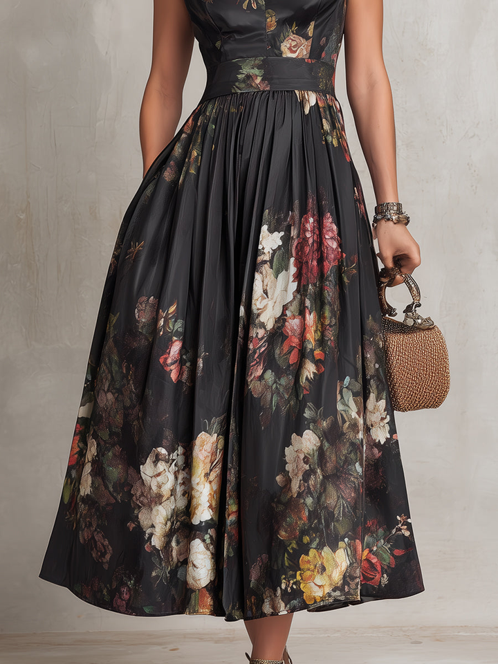 Serena | Abito Midi Satinato Plissettato Floreale