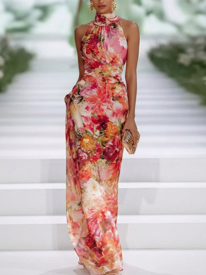 Daniela | Vestito Lungo Rosso a Fiori