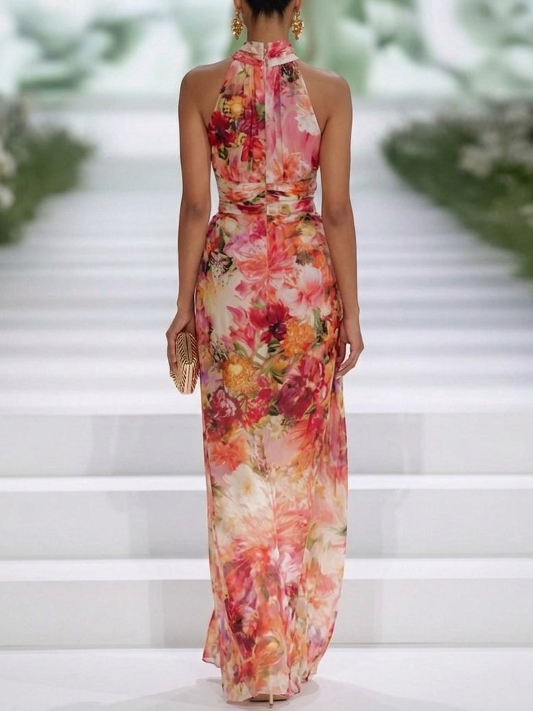 Daniela | Vestito Lungo Rosso a Fiori