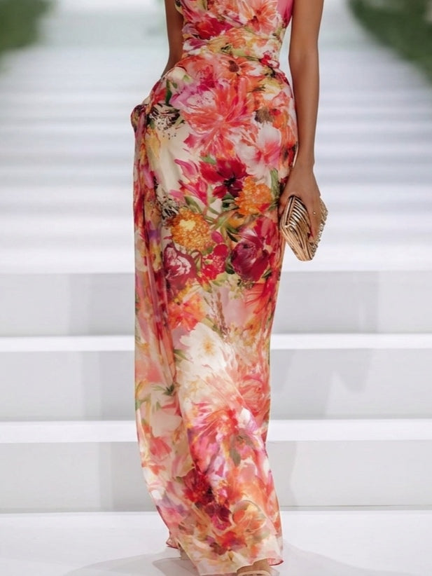 Daniela | Vestito Lungo Rosso a Fiori