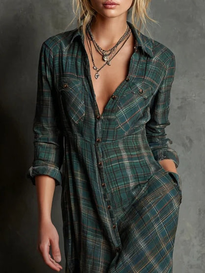 Harper | Green Checked Maxi Dress
