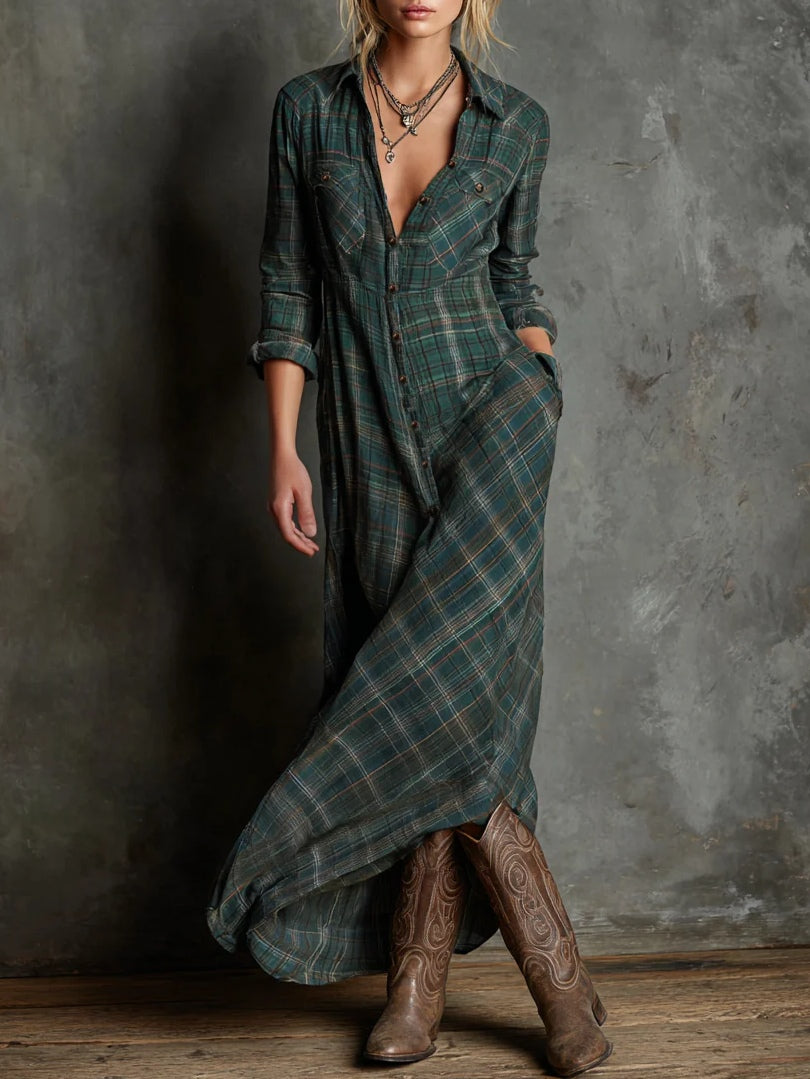 Harper | Green Checked Maxi Dress