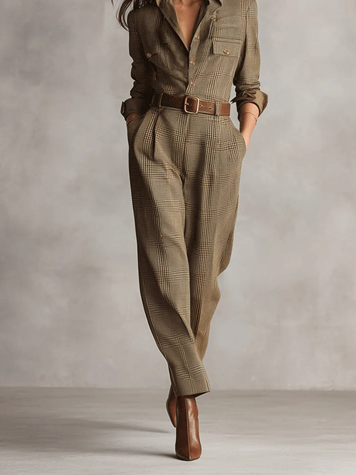 Anna | Completo Camicia e Pantalone a Quadri Monocromatico