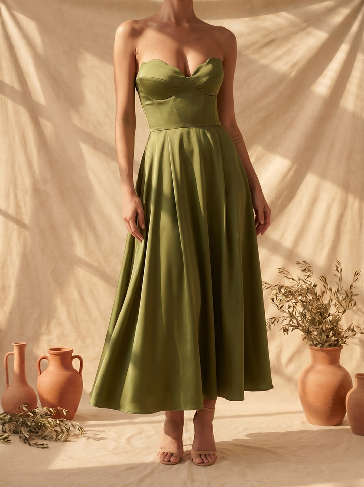 Liora | Vestito Midi Elegante Senza Spalline