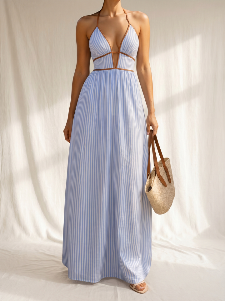 Laurina | Abito Lungo a Righe con Scollo Cut-out