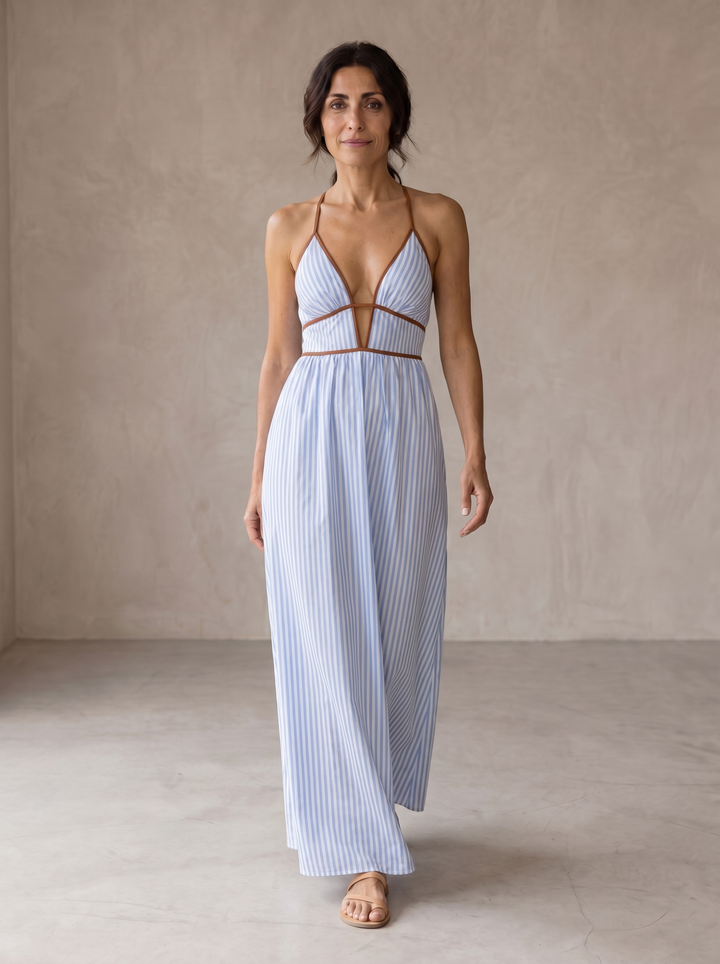 Laurina | Abito Lungo a Righe con Scollo Cut-out