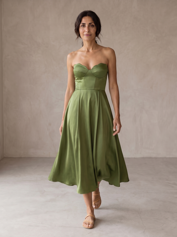 Liora | Vestito Midi Elegante Senza Spalline