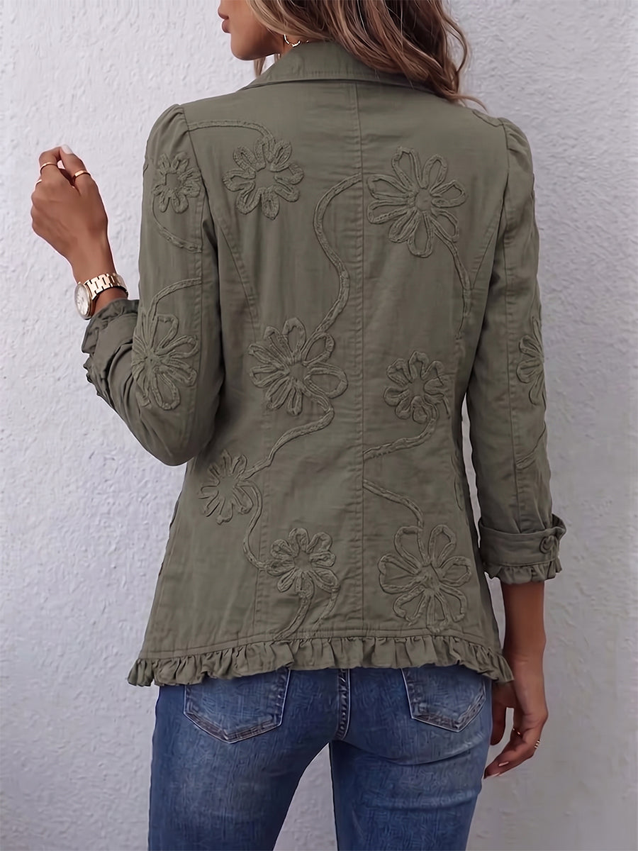 Floral Embroidered Ruffle-Trim Jacket — view 2